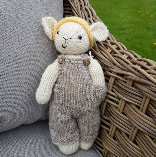 Wool Lamb Teddy - natural overalls with yellow hat